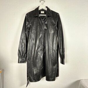 Wilfred Womens Caroline Belted Vegan Leather Shirt Dress Small Black Long Sleeve